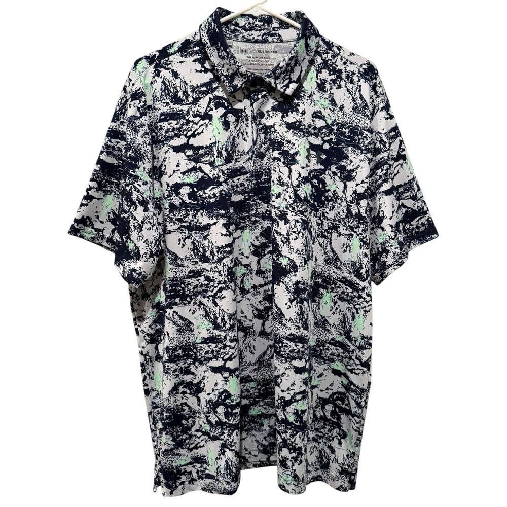 Under Armour Playoff 3.0 Golf Polo XL Blue Green Woods Print Short Sleeve Loose